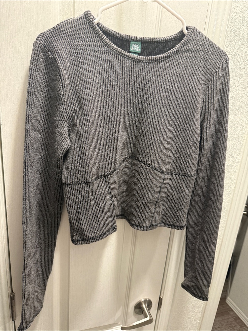 wild fable Charcoal Ribbed Long Sleeve Cropped